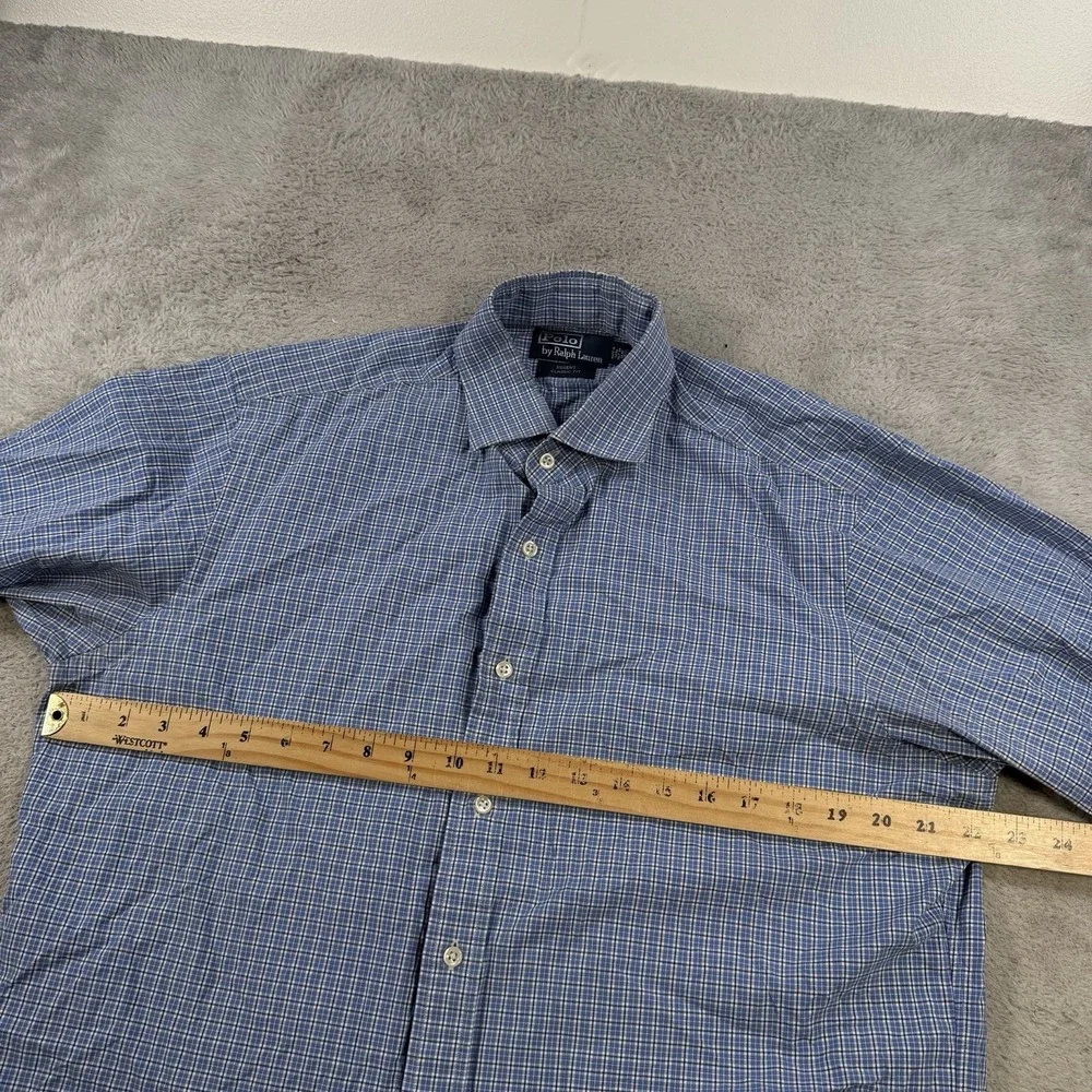Polo Ralph Lauren Shirt Mens Large 16.5 Blue Check Regent Classic Fit 36/37